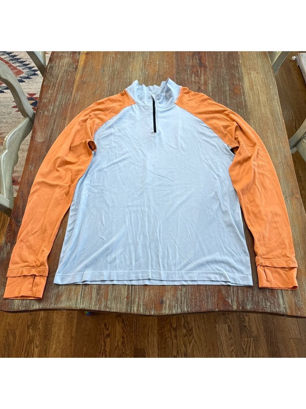 Fabletics Men's Training Day 1/4 Zip Pullover - Vapor Blue & Orange Colorblock L
